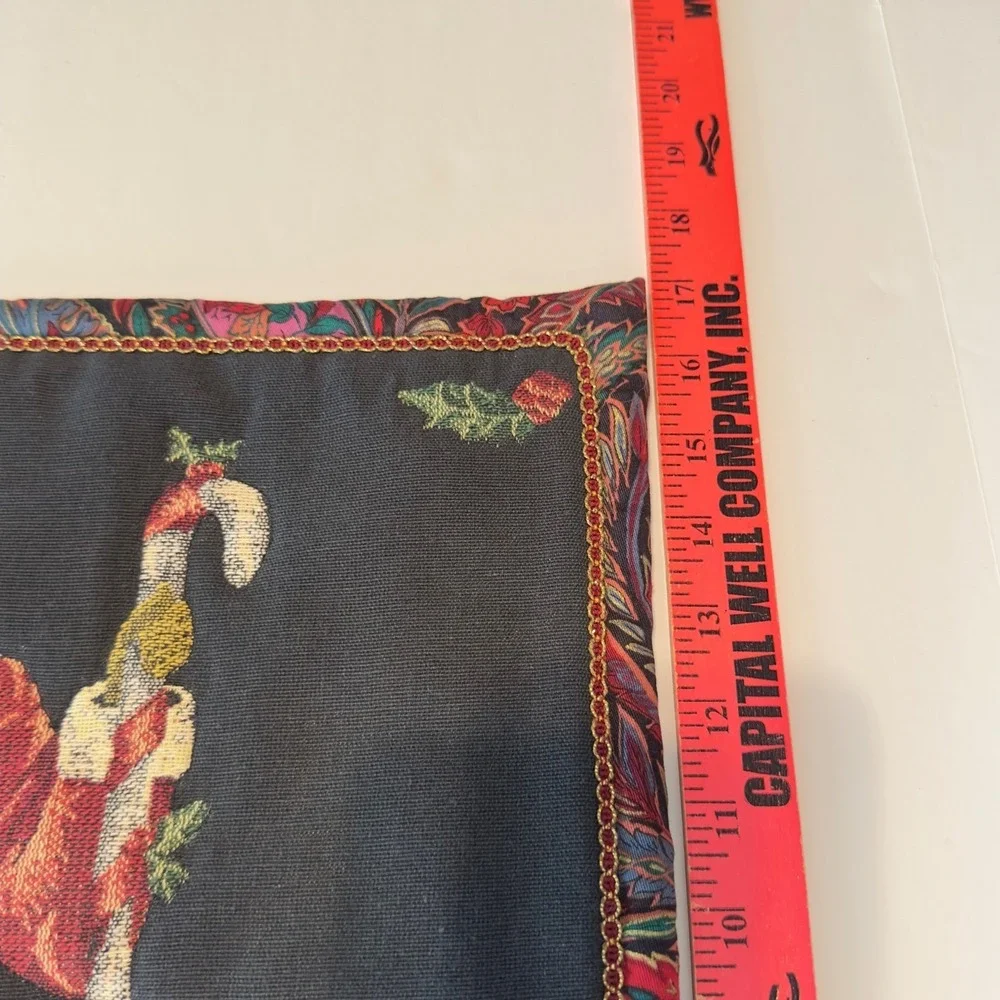 Vintage Santa Claus Woven Tapestry Wall Hanging Paisley Border 18.5x17